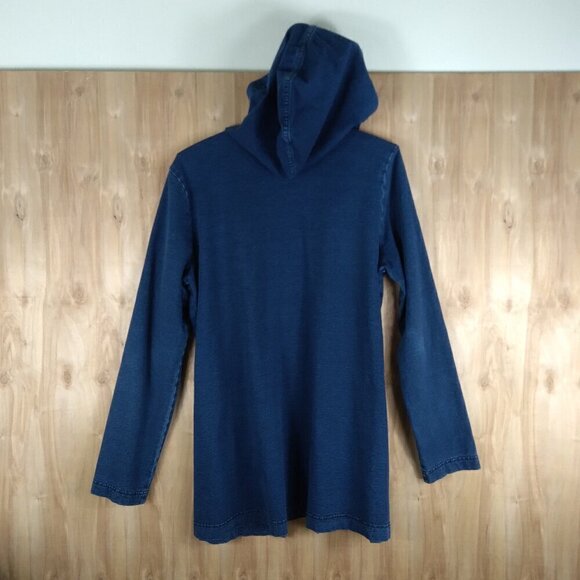 Purejill Indigo Long Denim Hooded Stretch Jacket Lagenlook Perfect! Sz M - Picture 2 of 10